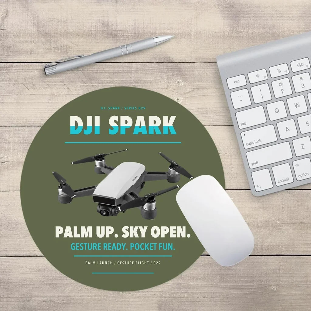 DJI Spark design on green army round mouse pad
