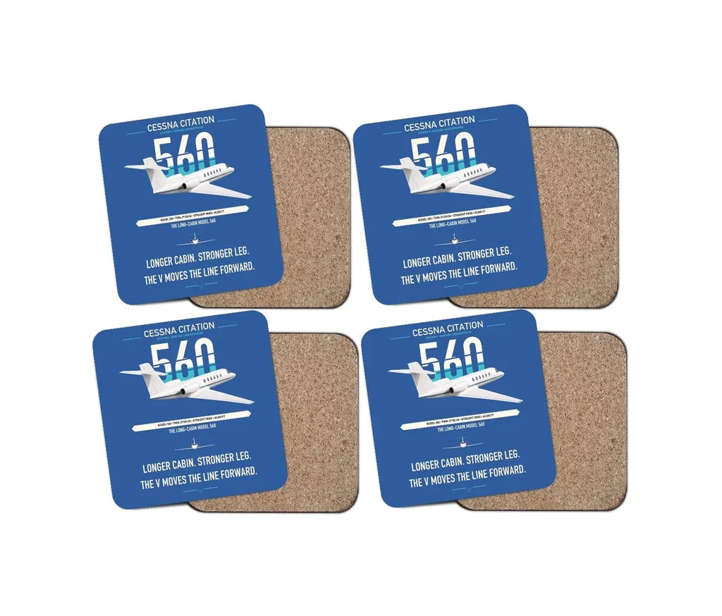 Cessna Citation 560 - Citation V design on blue 4 pieces set coaster