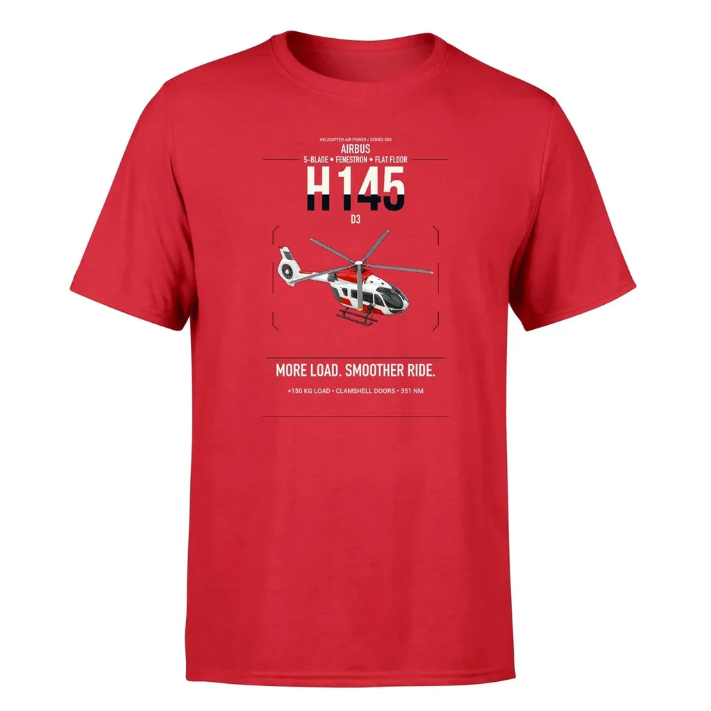 Airbus H145 D3 design on red t-shirt, single-side print