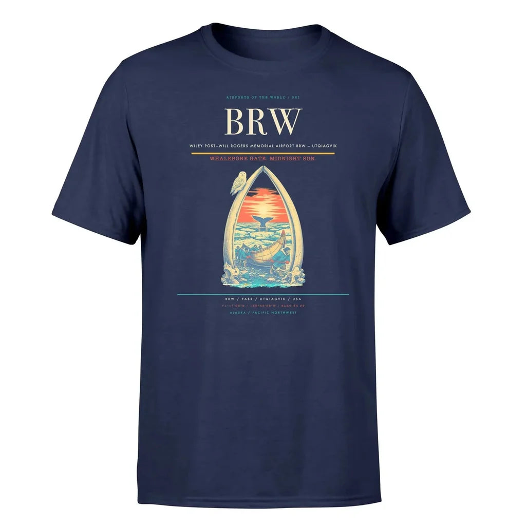 Wiley Post–Will Rogers Memorial Airport (BRW) T-Shirt single-side front print in Navy Blue | wiley-postwill-rogers-memorial-airport-brw-double-side-t-shirt