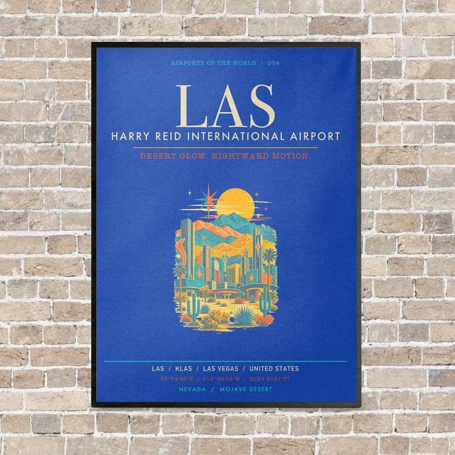 Harry Reid International Airport Las Vegas LAS - Canvas Framed - Blue
