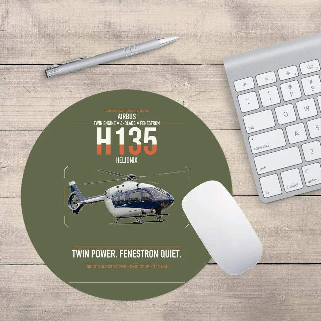 Airbus H135 design on green army round mouse pad