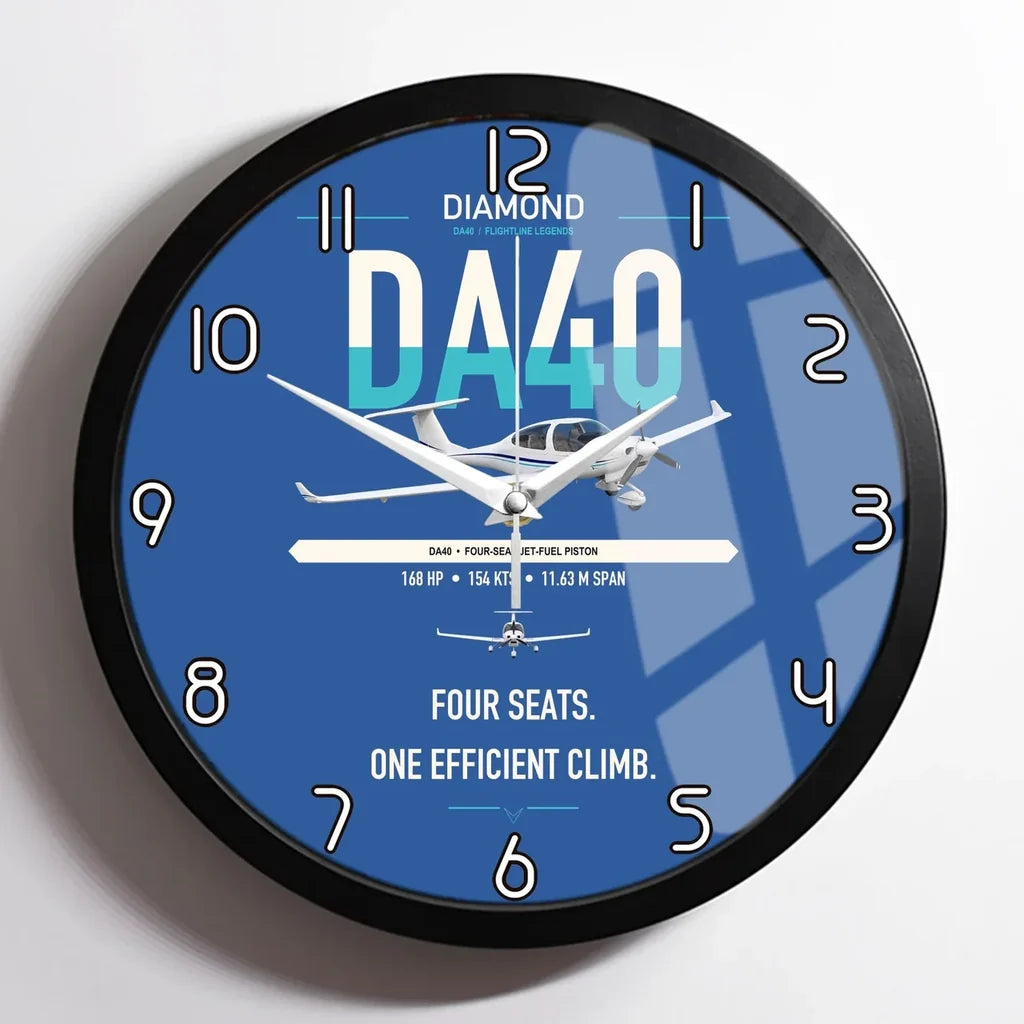 Diamond DA40 design on blue framed wall clock