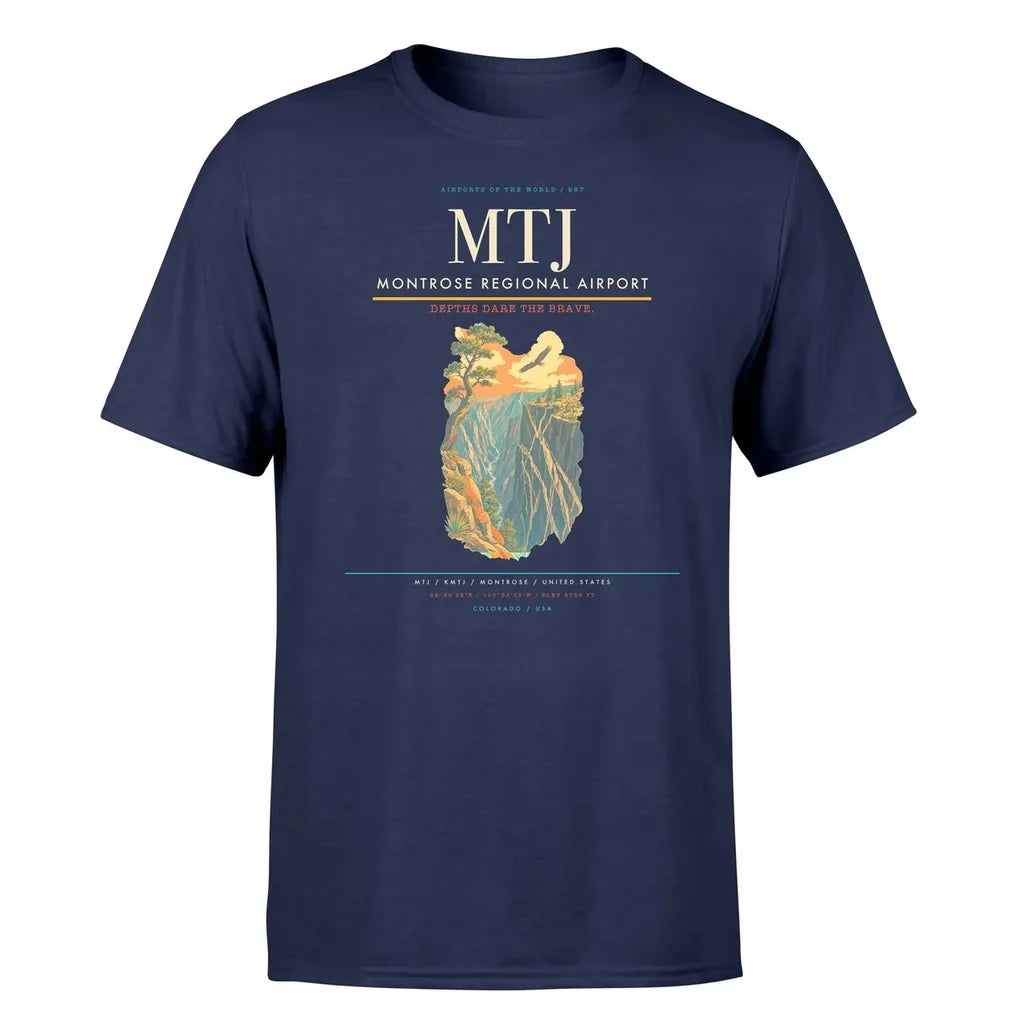 Montrose Regional Airport (MTJ) T-Shirt single-side front print in Navy Blue | montrose-regional-airport-mtj-double-side-t-shirt