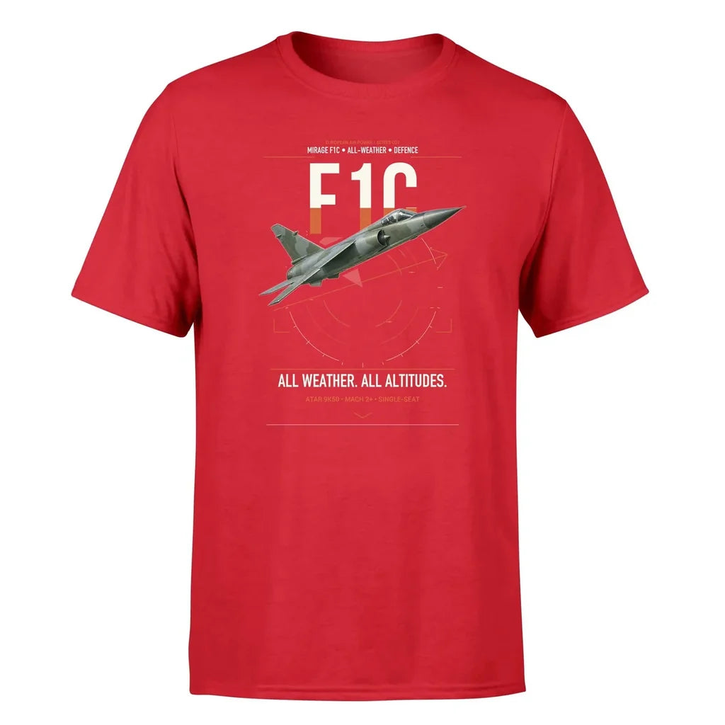 Dassault Mirage F1C design on red t-shirt, single-side print