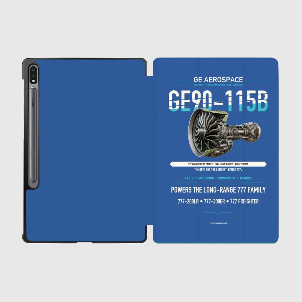 GE90-115B design on blue samsung tablet tablet case