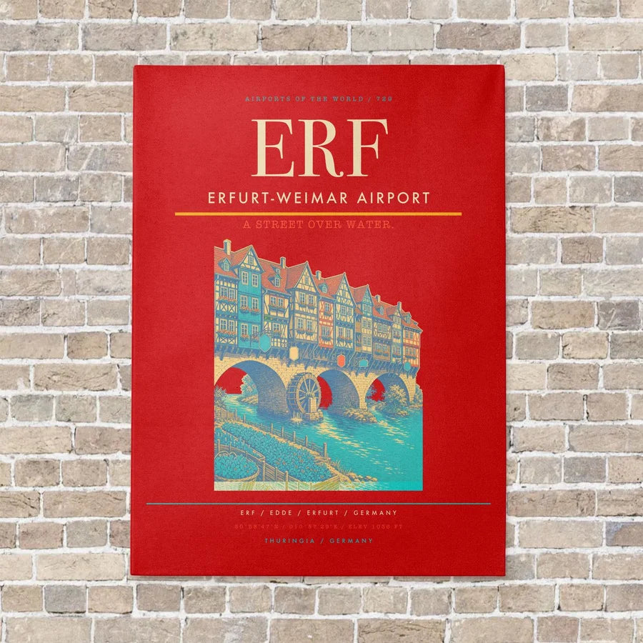 Erfurt-Weimar Airport ERF vertical canvas print - no frame - red background
