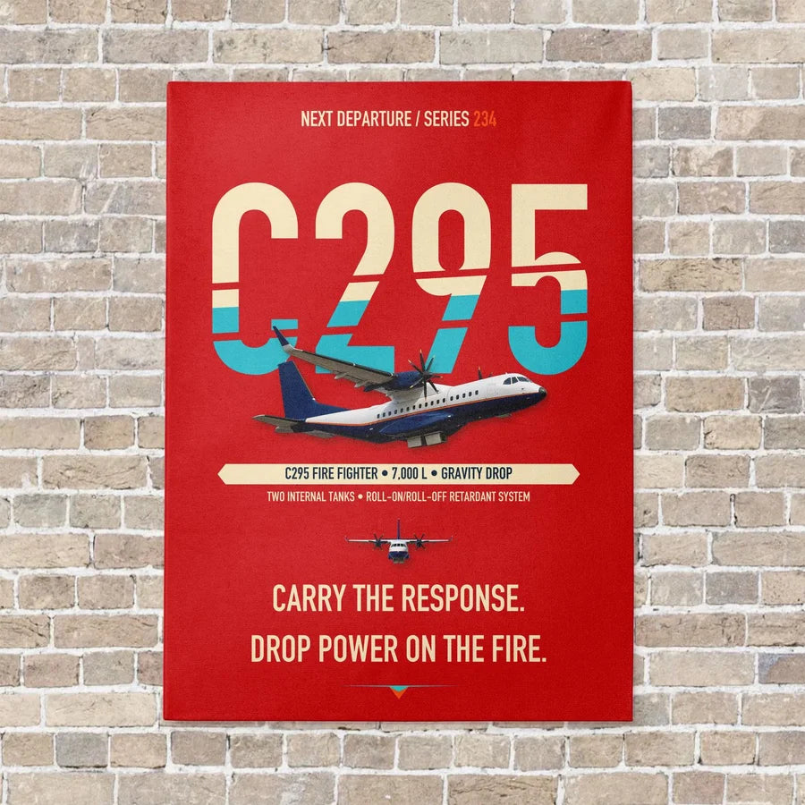 Airbus C295 Firefighter vertical canvas print - no frame - red background