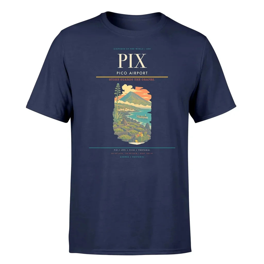 Pico Airport (PIX) T-Shirt single-side front print in Navy Blue | pico-airport-pix-double-side-t-shirt