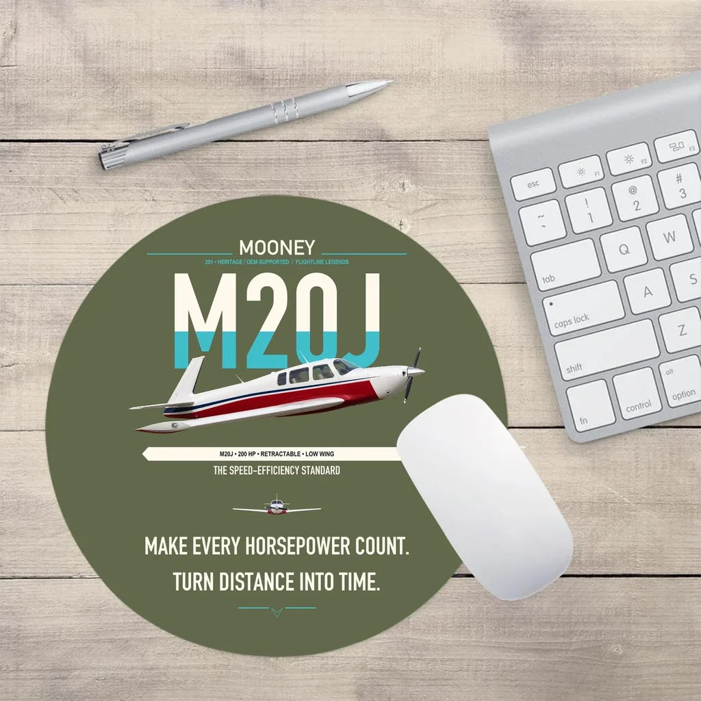 Mooney M20J 201 design on green army round mouse pad