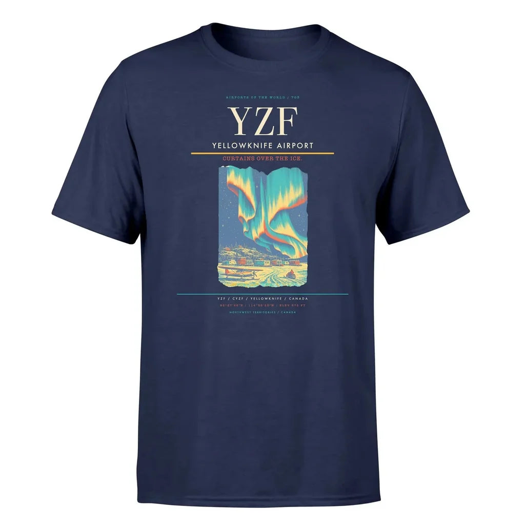 Yellowknife Airport (YZF) T-Shirt single-side front print in Navy Blue | yellowknife-airport-yzf-double-side-t-shirt