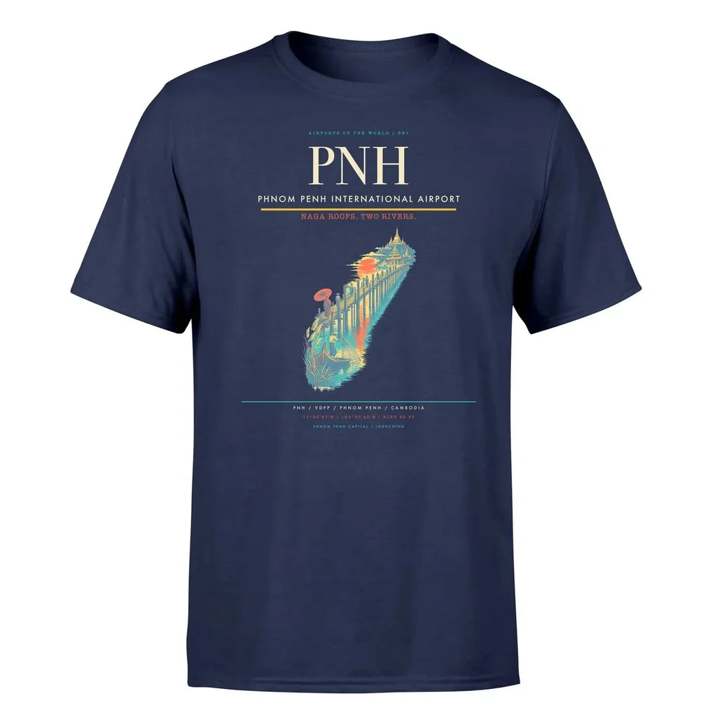 Phnom Penh International Airport (PNH) T-Shirt single-side front print in Navy Blue | phnom-penh-international-airport-pnh-double-side-t-shirt