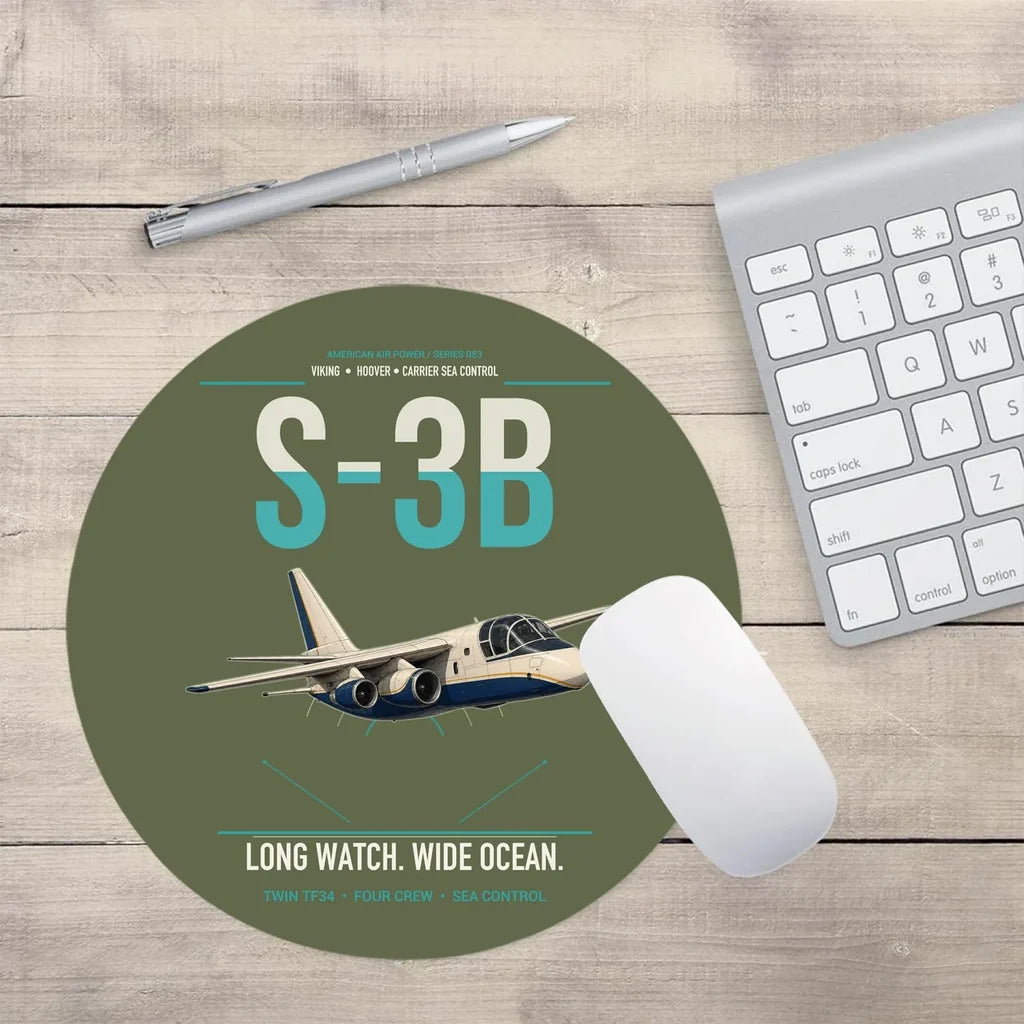 S-3B Viking design on green army round mouse pad