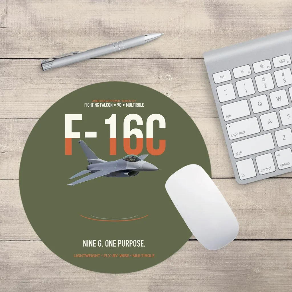F-16C Fighting Falcon Nine G One Purpose design on green army round mouse pad