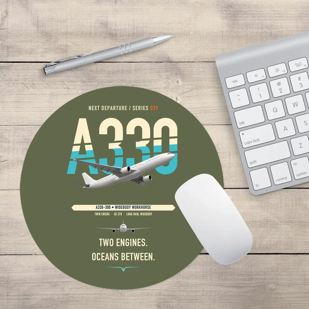Airbus A330-300 design on green army round mouse pad