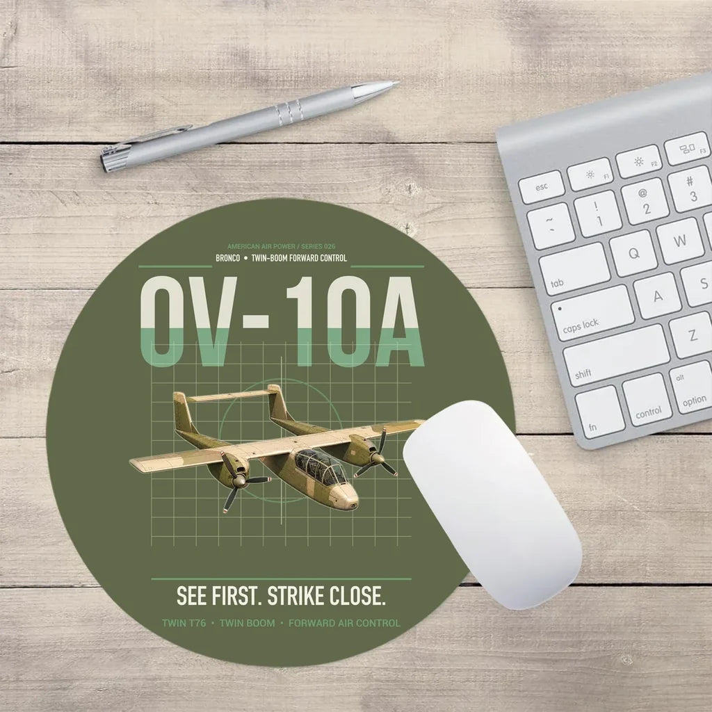 OV-10A Bronco design on green army round mouse pad