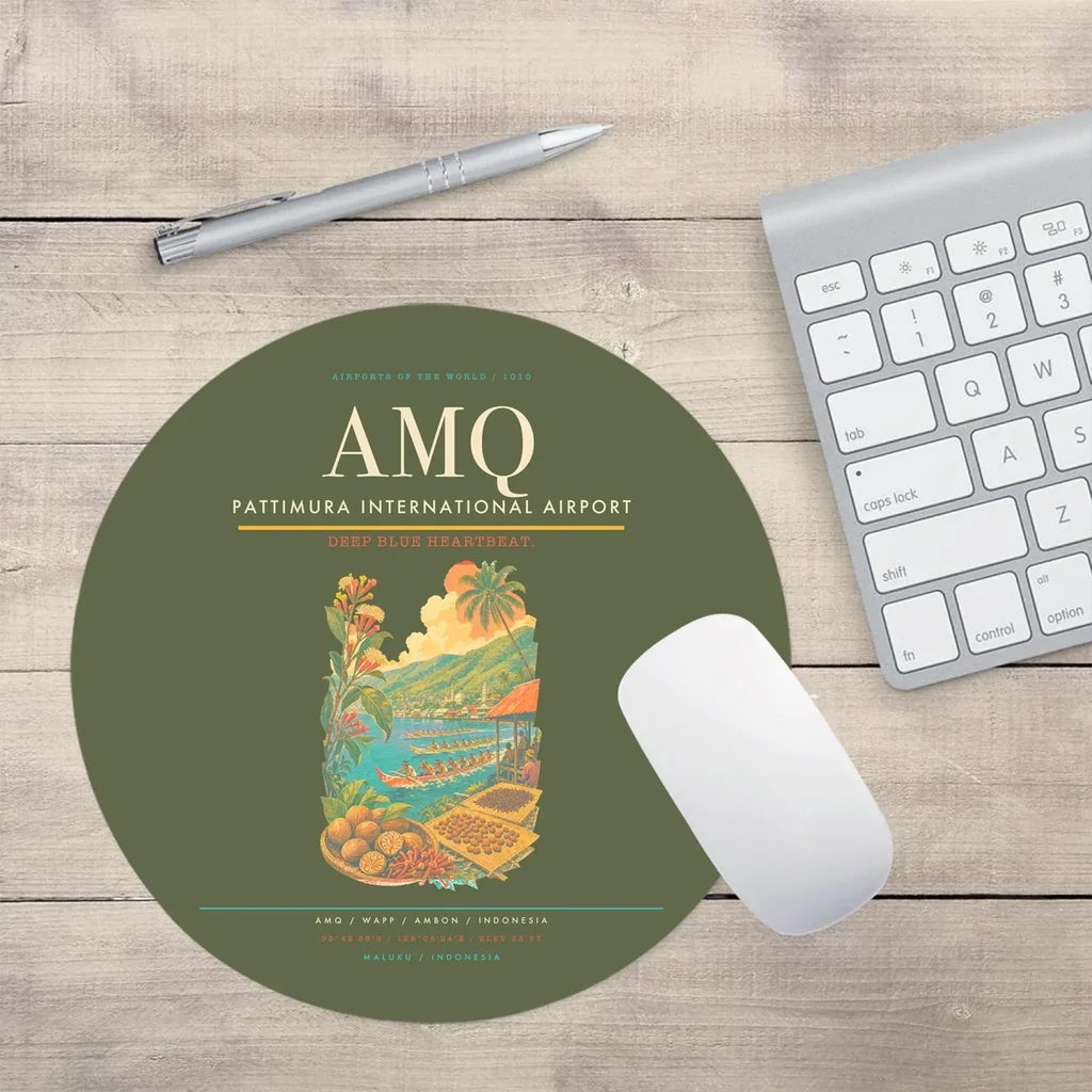 Pattimura International Airport (AMQ) design on green army round mouse pad