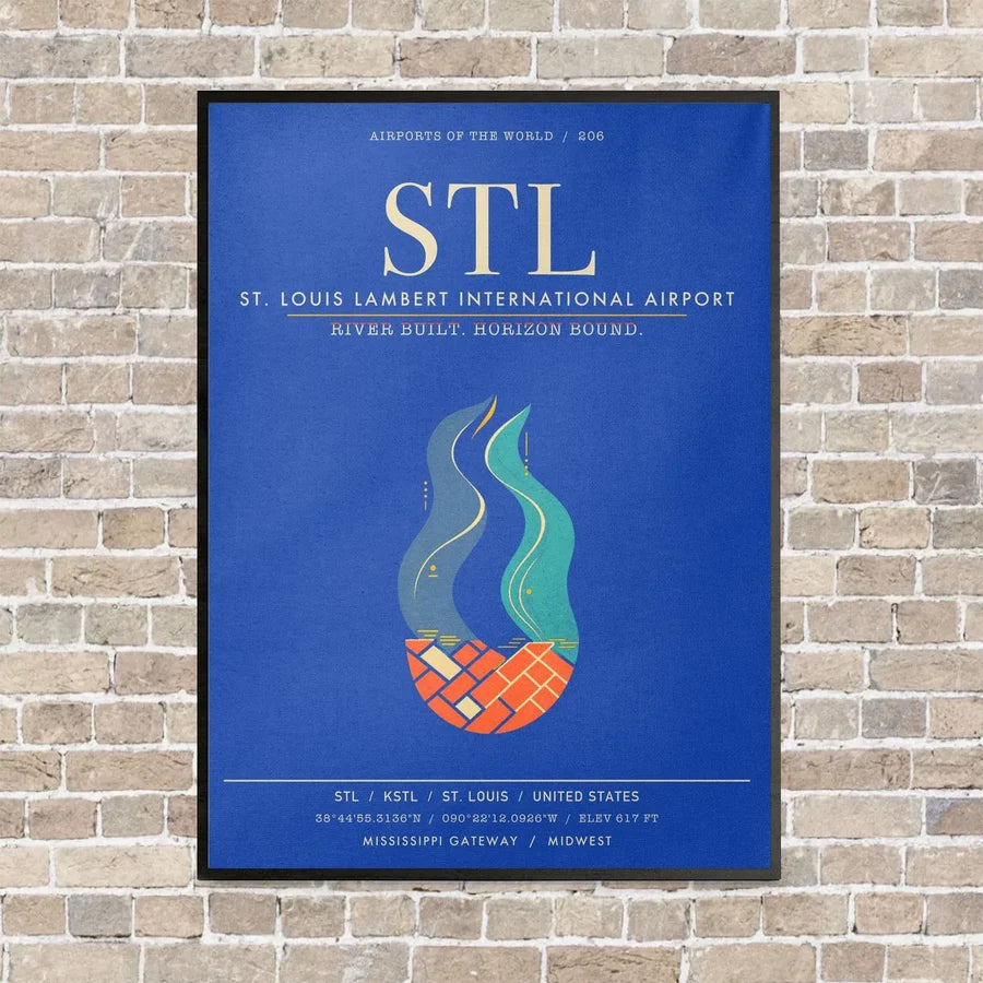St. Louis Lambert International Airport STL - Canvas Framed - Blue