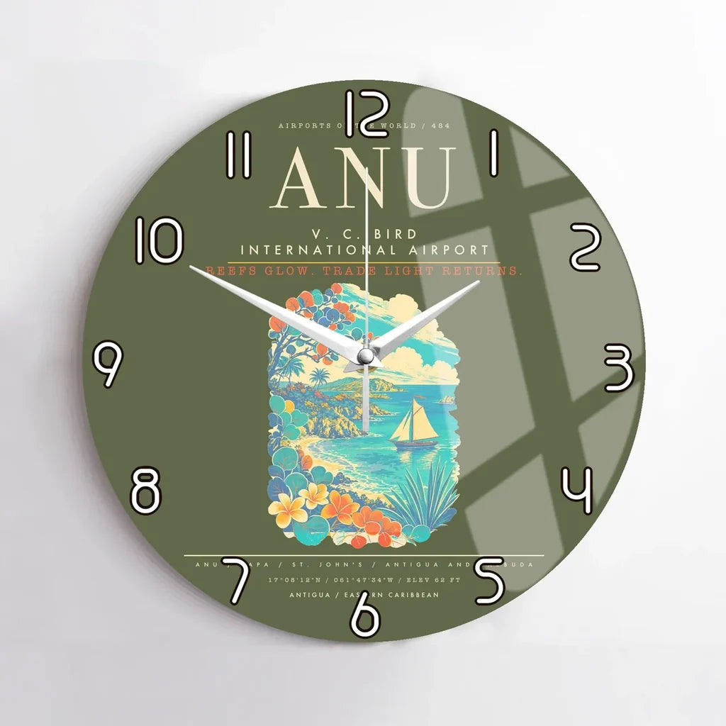V. C. Bird International Airport ANU Wall-Clock No-Frame - Green Army