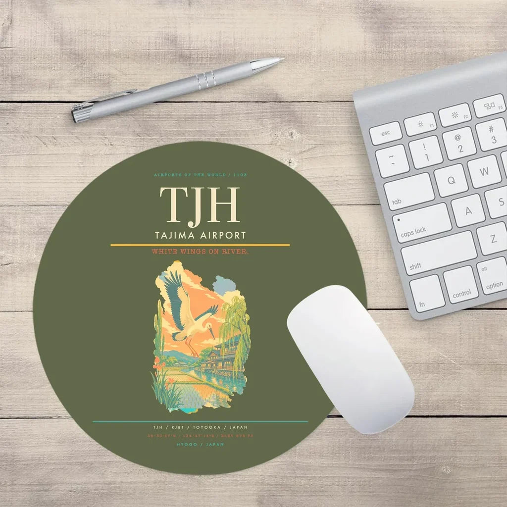 Tajima Airport (TJH) design on green army round mouse pad
