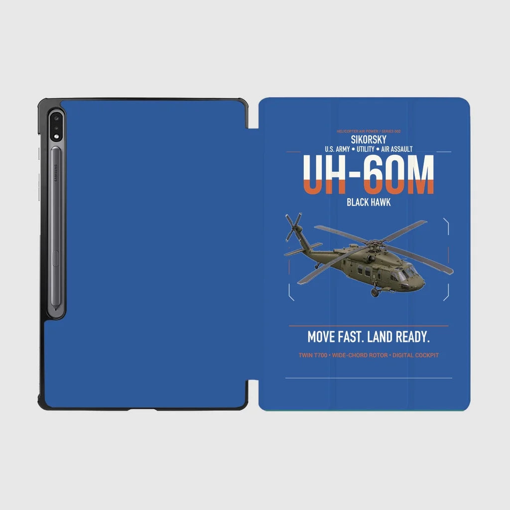 Sikorsky UH-60M Black Hawk design on blue samsung tablet tablet case