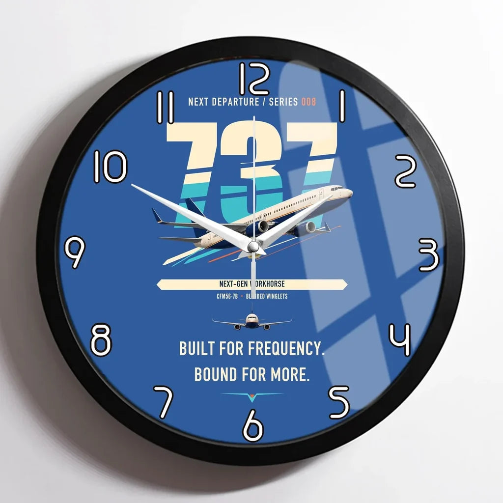 Boeing 737-800 NG design on blue framed wall clock