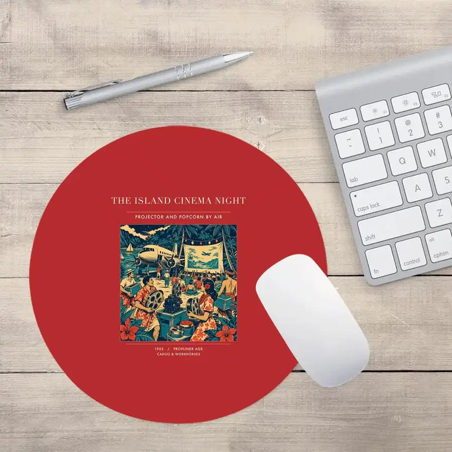 VINTAGE G4442 - The Island Cinema Night - Designed Mouse Pads design on red round