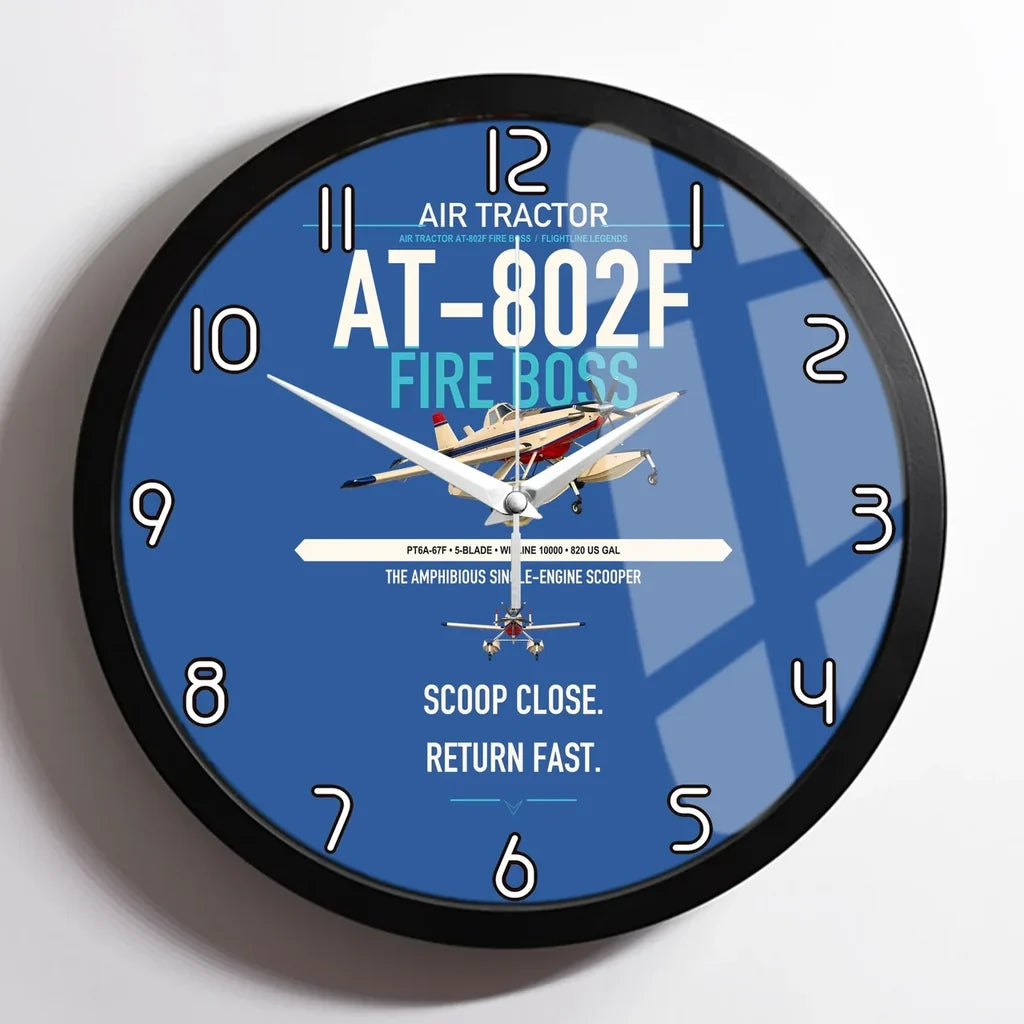 Air Tractor AT-802F Fire Boss design on blue framed wall clock