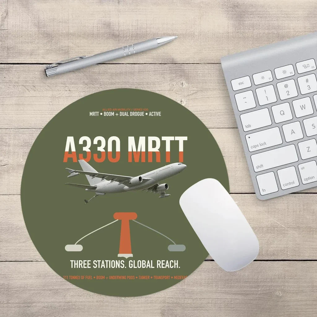 Airbus A330 MRTT design on green army round mouse pad