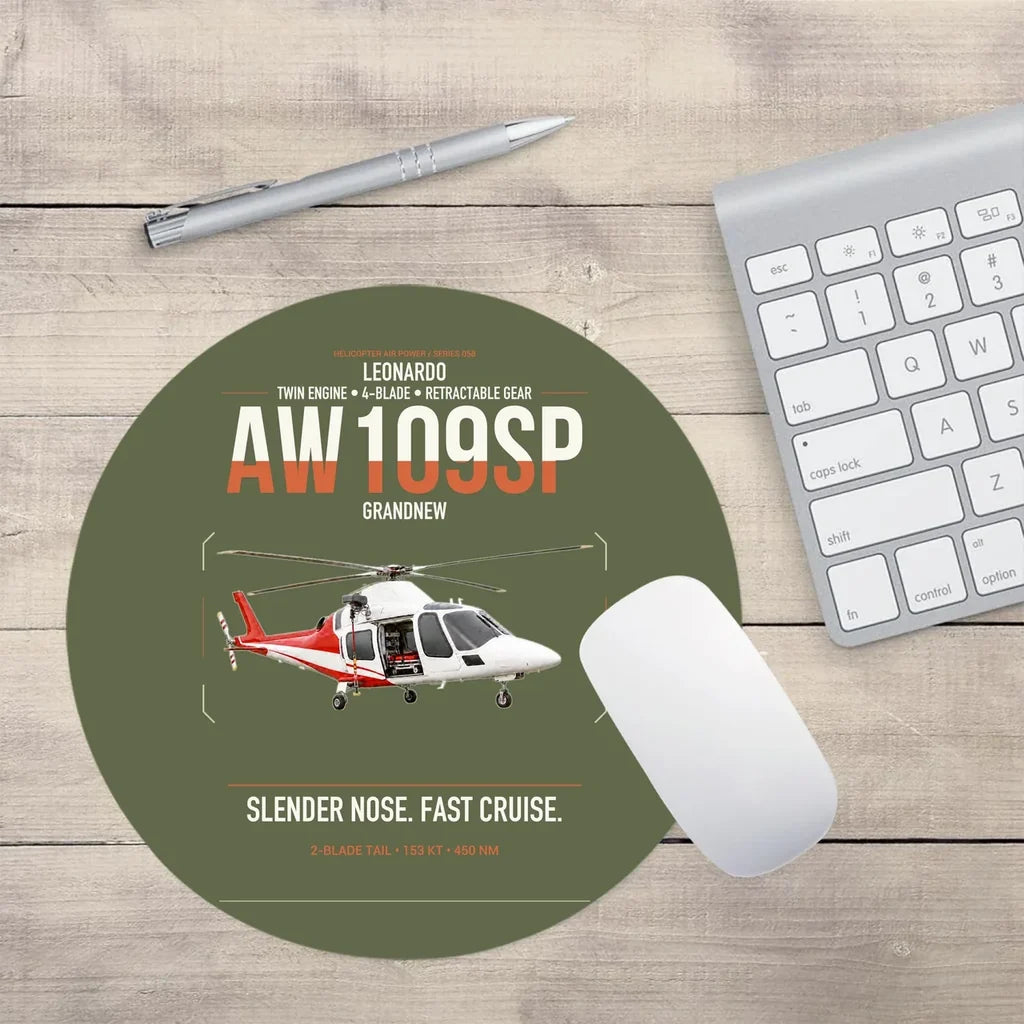 Leonardo AW109SP GrandNew design on green army round mouse pad