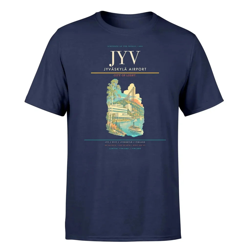 Jyväskylä Airport (JYV) T-Shirt single-side front print in Navy Blue | jyväskylä-airport-jyv-double-side-t-shirt