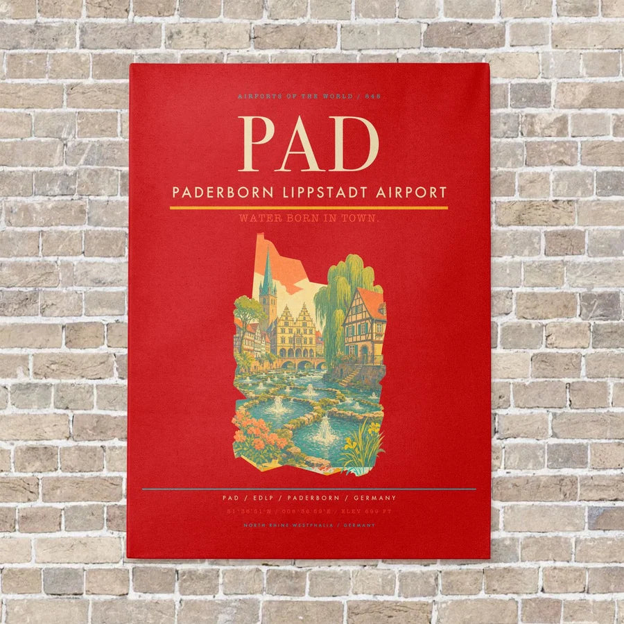 Paderborn Lippstadt Airport PAD vertical canvas print - no frame - red background