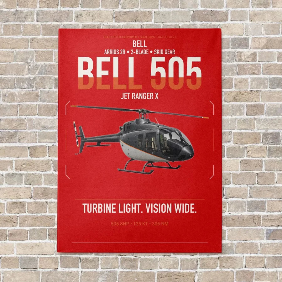 Bell 505 Jet Ranger X vertical canvas print - no frame - red background
