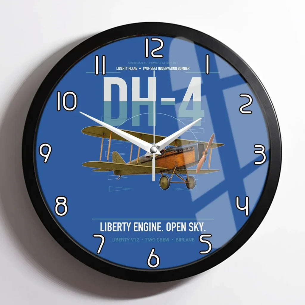 Airco DH-4 Liberty Plane design on blue framed wall clock