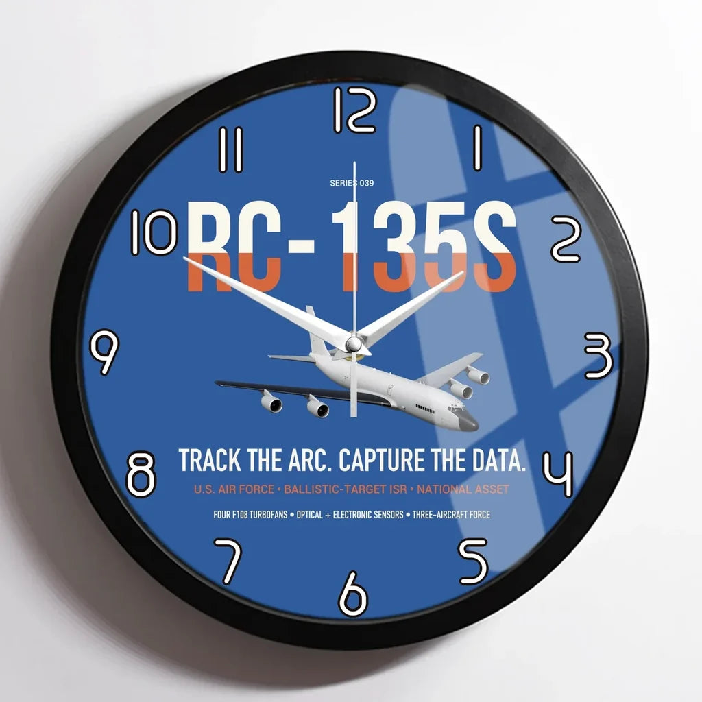 RC-135S Cobra Ball design on blue framed wall clock