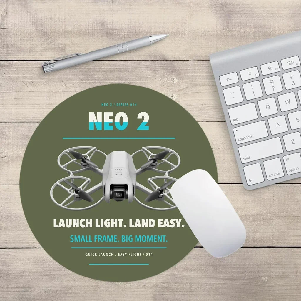 DJI Neo 2 design on green army round mouse pad