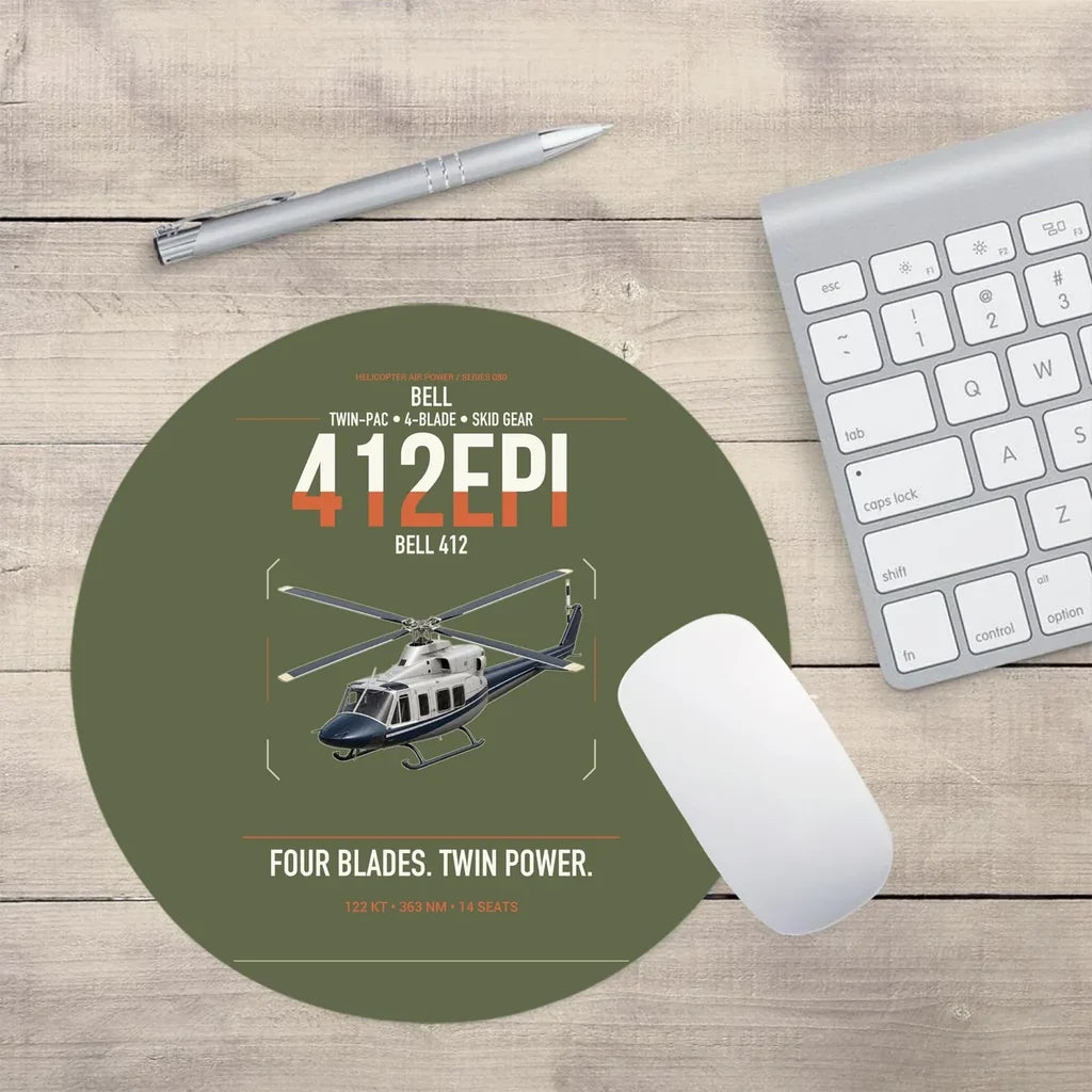 Bell 412EPI design on green army round mouse pad