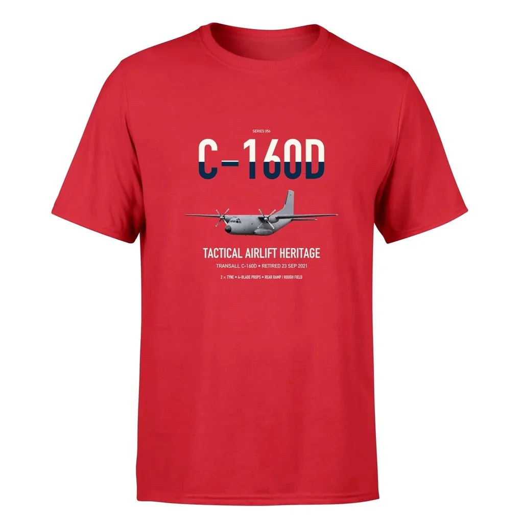 Transall C-160D design on red double-side t-shirt, single-side print