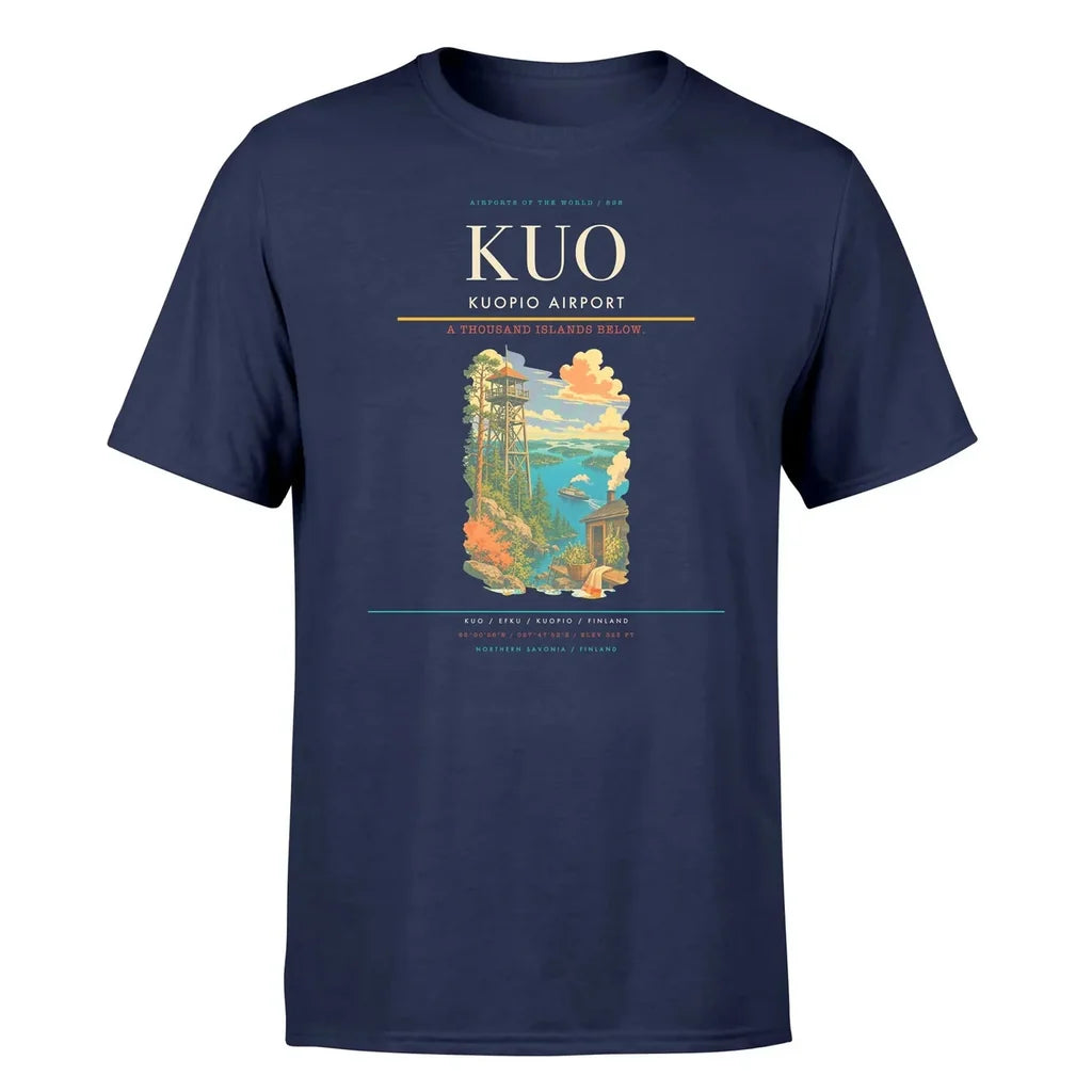 Kuopio Airport (KUO) T-Shirt single-side front print in Navy Blue | kuopio-airport-kuo-double-side-t-shirt