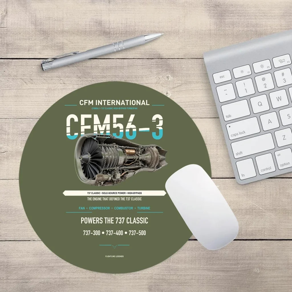 CFM56-3 design on green army round mouse pad