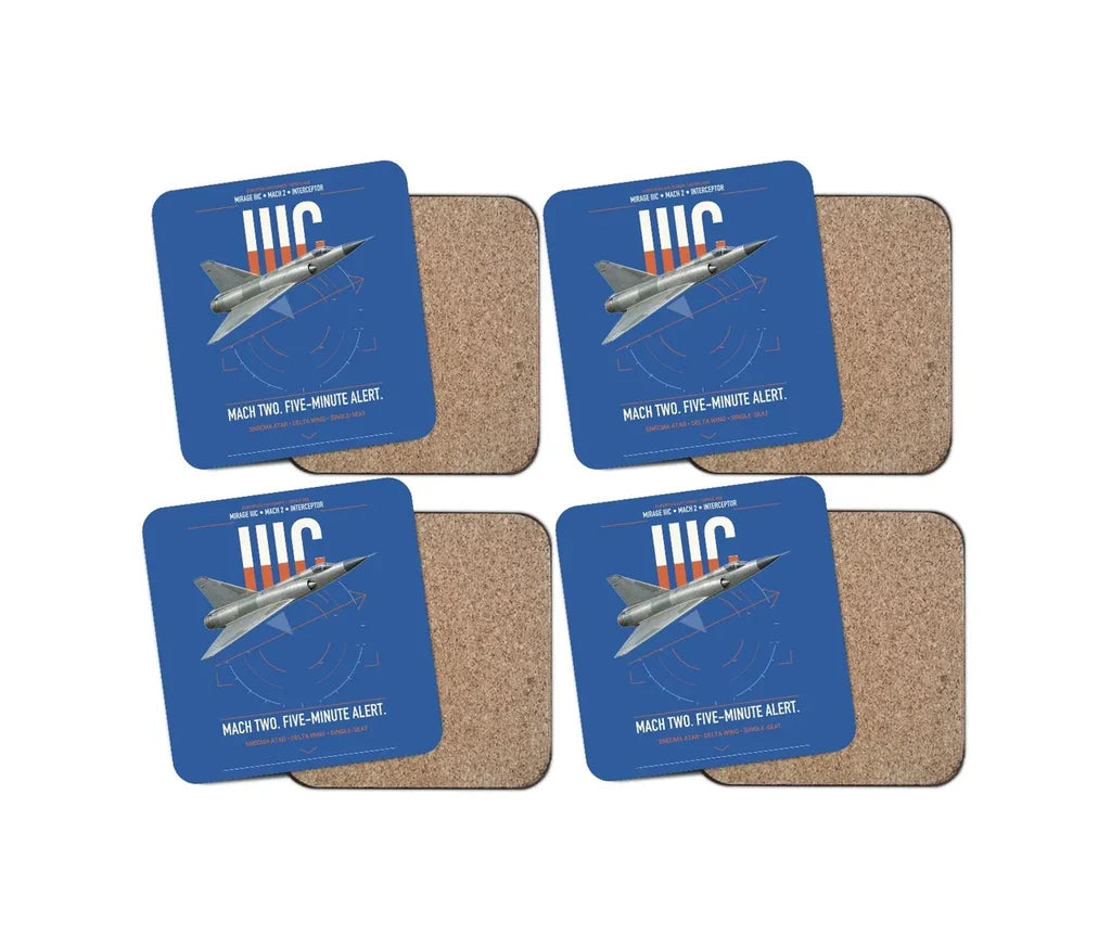 Dassault Mirage IIIC design on blue 4 pieces set coaster