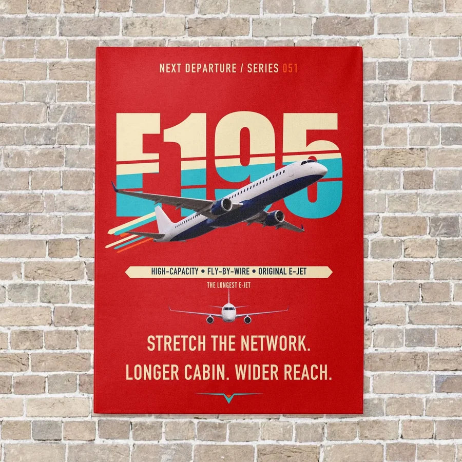 Embraer E195 vertical canvas print - no frame - red background