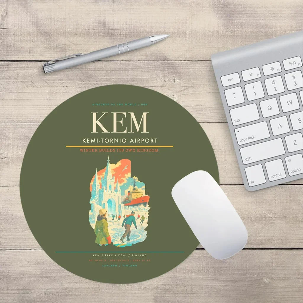 Kemi-Tornio Airport (KEM) design on green army round mouse pad