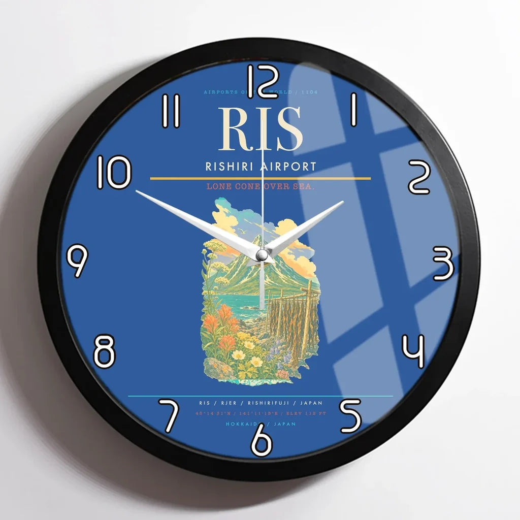 Rishiri Airport (RIS) design on blue framed wall clock