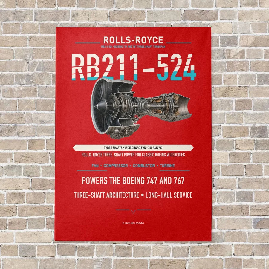 RB211-524 vertical canvas print - no frame - red background