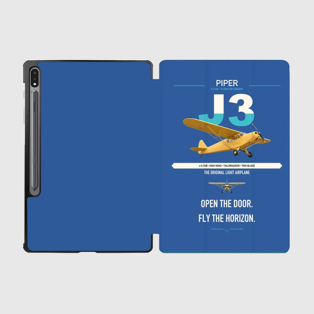 Piper J-3 Cub design on blue samsung tablet tablet case
