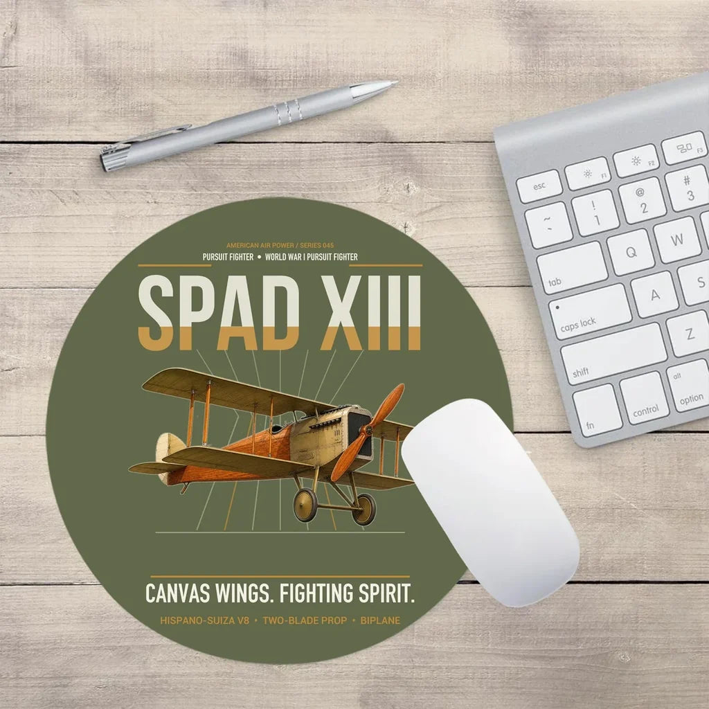 SPAD XIII design on green army round mouse pad
