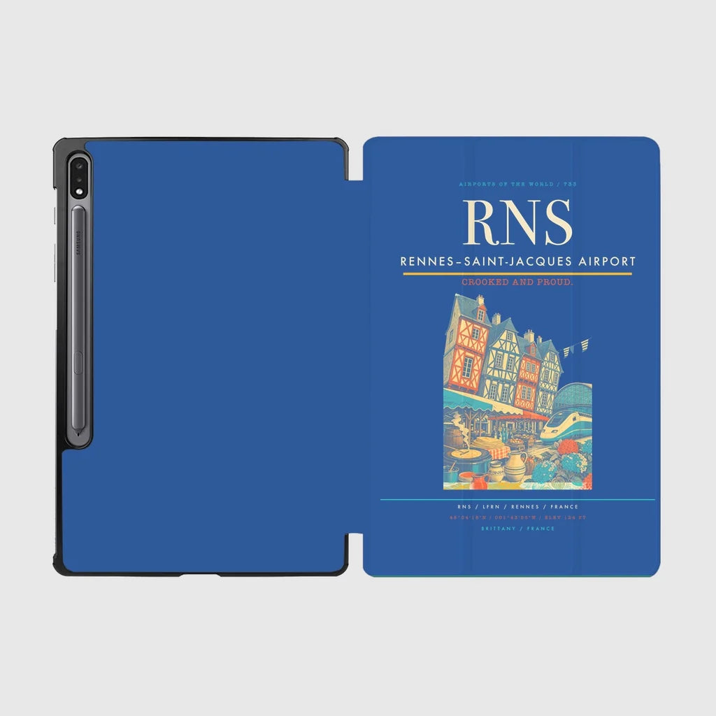 Rennes–Saint-Jacques Airport (RNS) design on blue samsung tablet tablet case