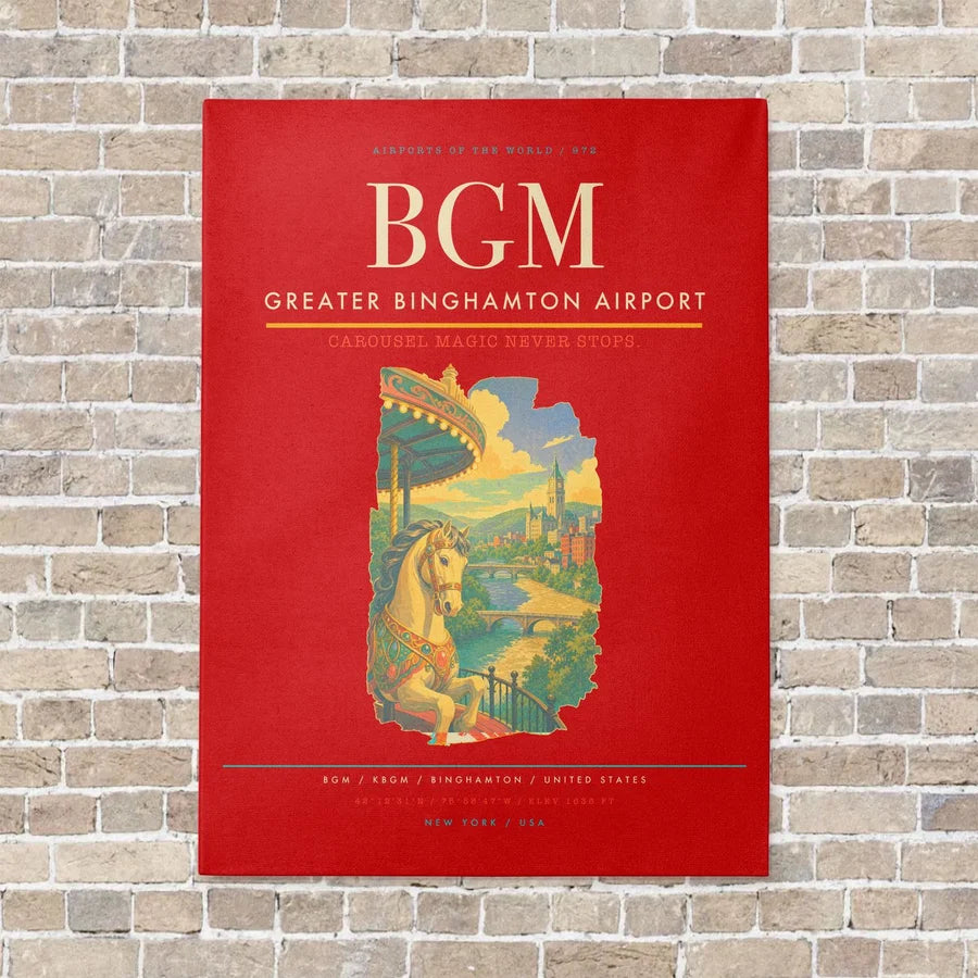 Greater Binghamton Airport BGM vertical canvas print - no frame - red background