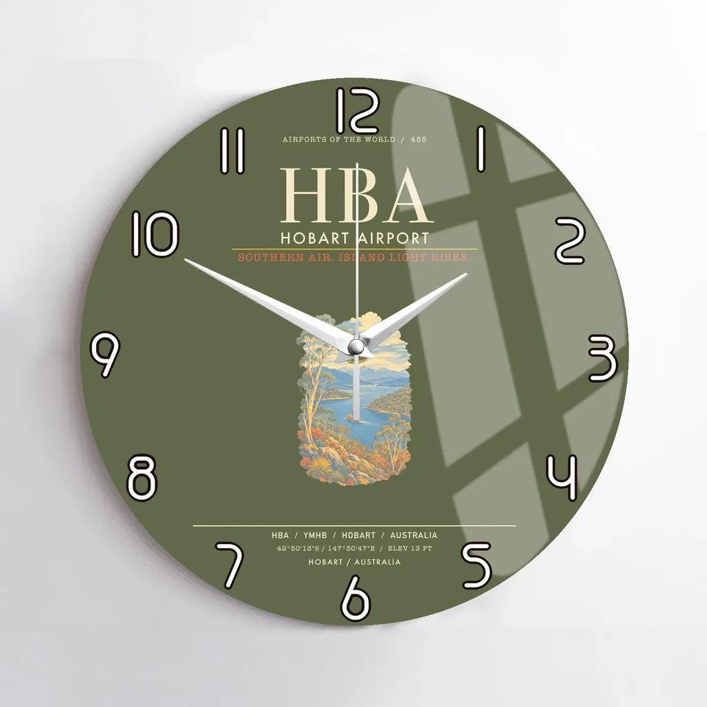 Hobart Airport HBA Wall-Clock No-Frame - Green Army
